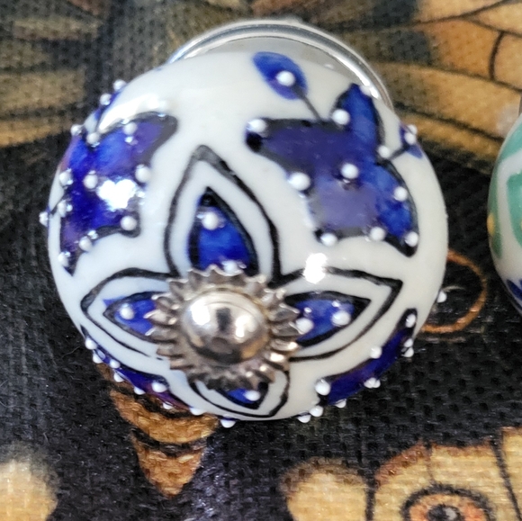 6 Mileh Hand painted Ceramic drawer pulls. Blue.. New. Very Pretty - Picture 6 of 7